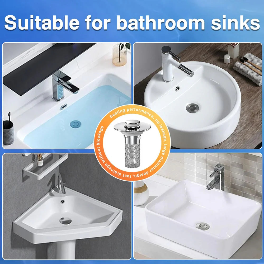 Upgraded Universal Bathroom Sink Stopper with Built-in Filter