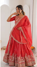 Red Embroidered Bridal Lehenga with Designer Dupatta