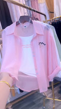 Effortless Pink Sheer Button-Down Shirt Set