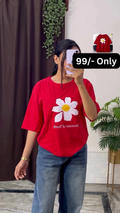 White Graphic T-Shirt with Bold Red and Car Print