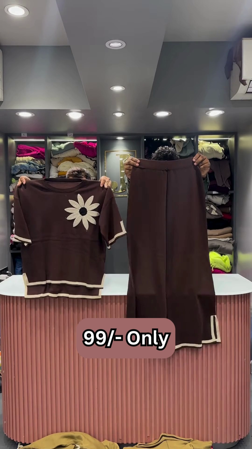 Maroon Two-Piece Sweater Set with Embroidered Daisy