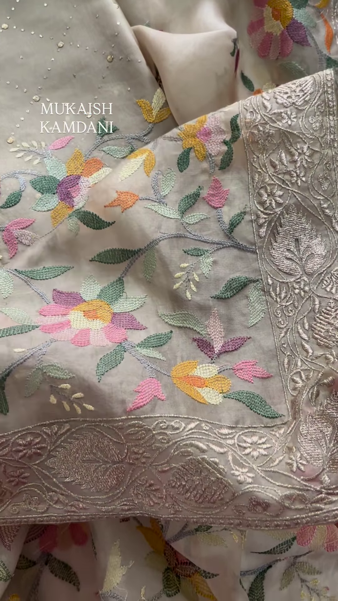 Sheer Fabric with 3D Floral Applique and Embroidery
