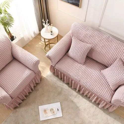 Waffle Textured Stretch Sofa Cover with Skirt