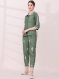 Green Floral Embroidered Shirt with Trousers Co-ord Set