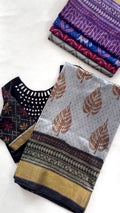 Cream white and red stripes maheshwari cotton silk zari border saree