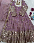 Stylish Lavender Color Heavy Chinon Silk With Embroidery Sequence Work Anarkali Gown