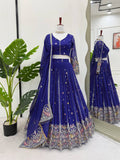 Party Wear Blue Color Faux Georgette Lehenga Choli Set