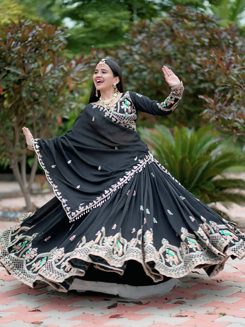 Designer Black Color Embroidered Lehenga Choli Set