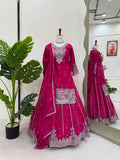 Attractive Pink Color Embroidered Designer Top With Lehenga