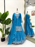 Gorgeous Sky Blue Color Embroidered Designer Top With Lehenga