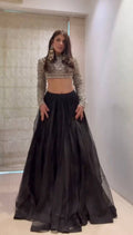 Elegant Black Color Organza Embroidery Lehenga Choli Set