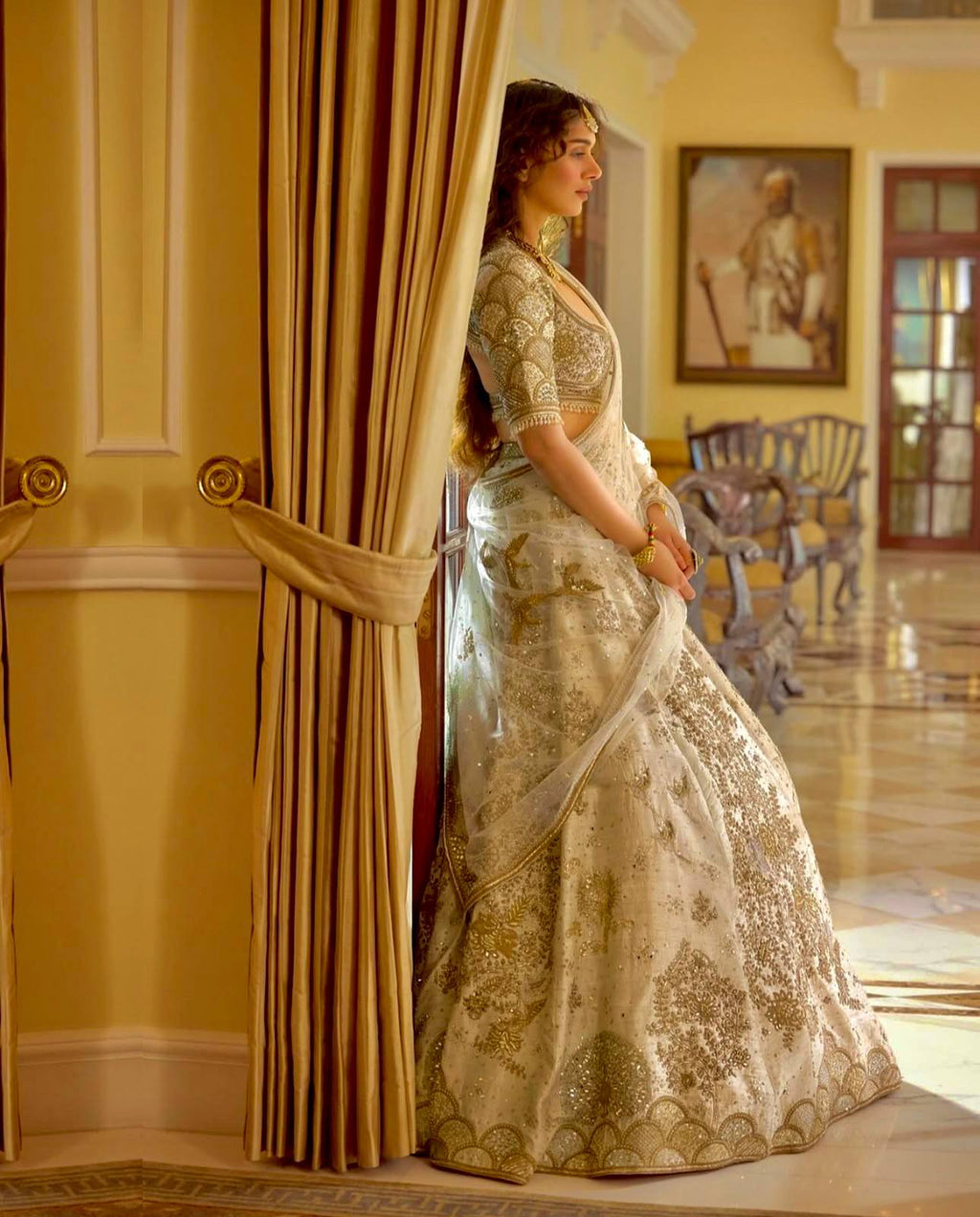 Luxurious Beige Color Bridal Wear Lehenga Set