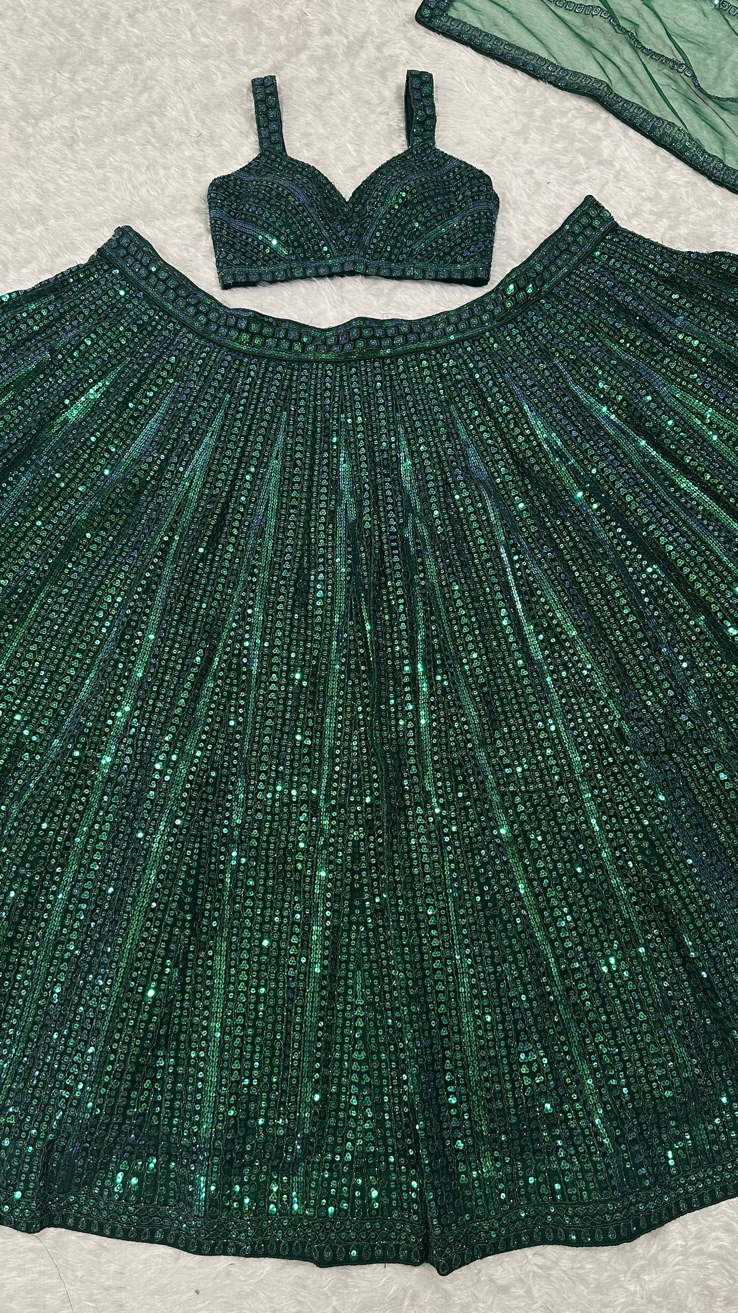 Sangeet Wear Green Color With Sequin Work Lehenga Set