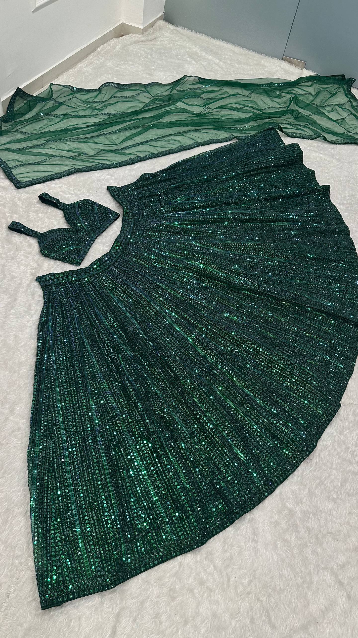 Sangeet Wear Green Color With Sequin Work Lehenga Set
