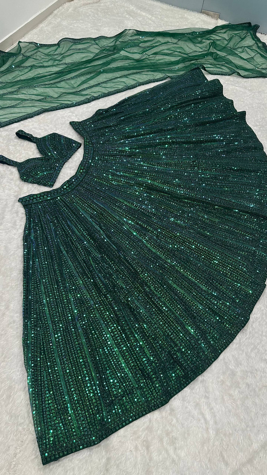 Sangeet Wear Green Color With Sequin Work Lehenga Set