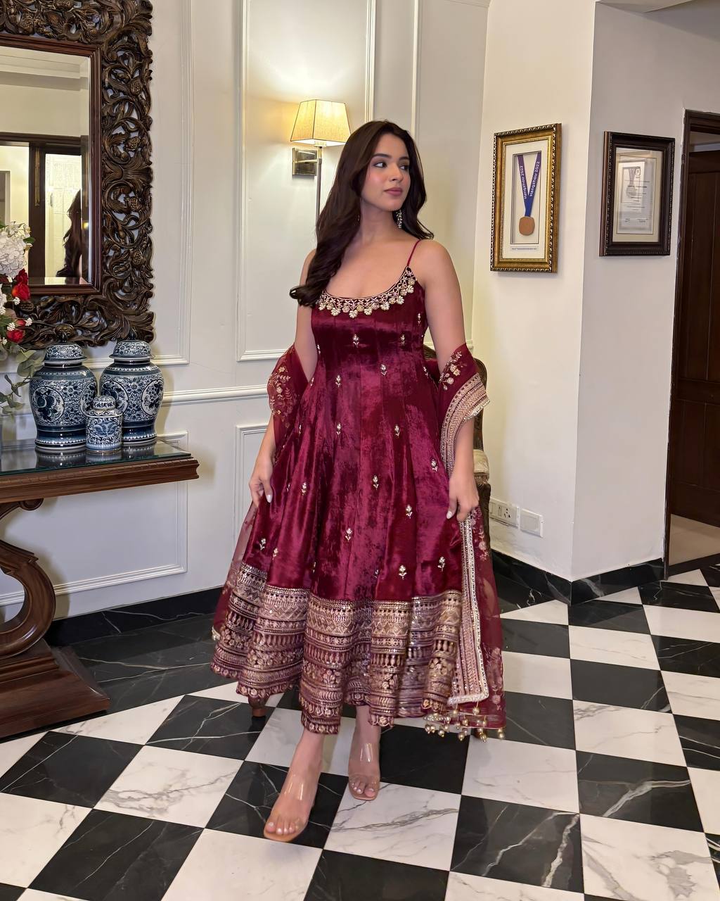Wedding Wear Maroon Color Embroidered Anarkali Suit Set
