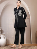 Black and White Embroidered Tunic and Trouser Set