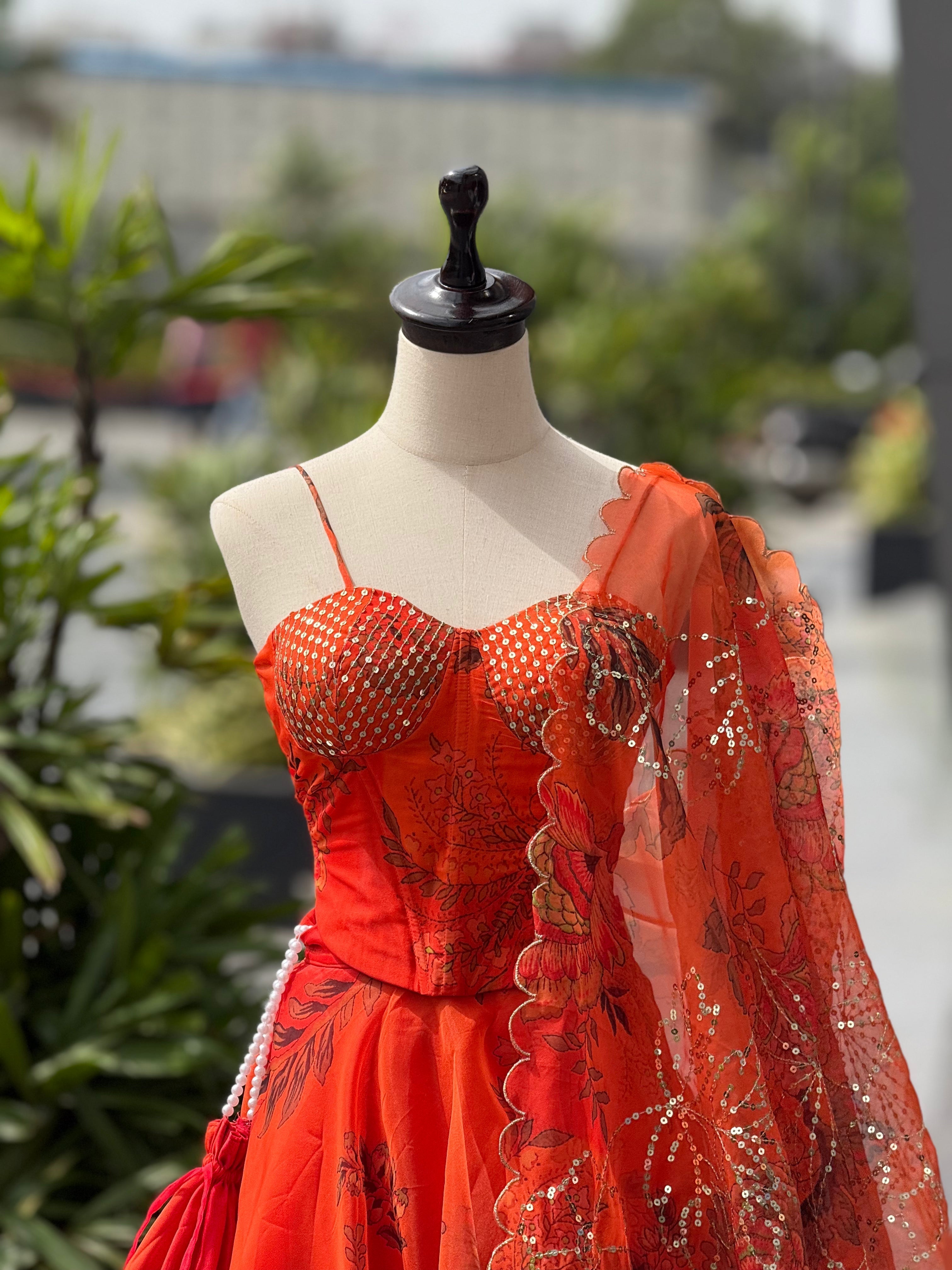 Orange Color Premium Organza Designer Corset Lehenga Choli For Women