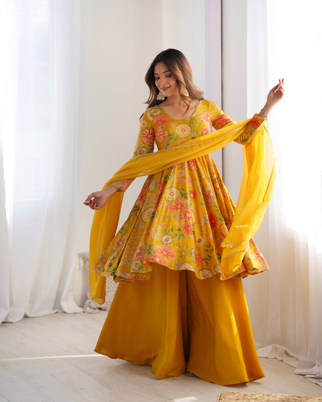 Haldi Wear Yellow Color Chanderi Designer Palazzo Suit