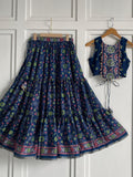 Designer Blue Color Pure Cotton Navratri Wear Lehenga Choli