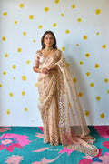 Lily Beige Floral Sequin Organza Saree