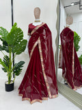 Glorious Maroon Color Faux Georgette And Coding With Sequence Work Beautiful Saree