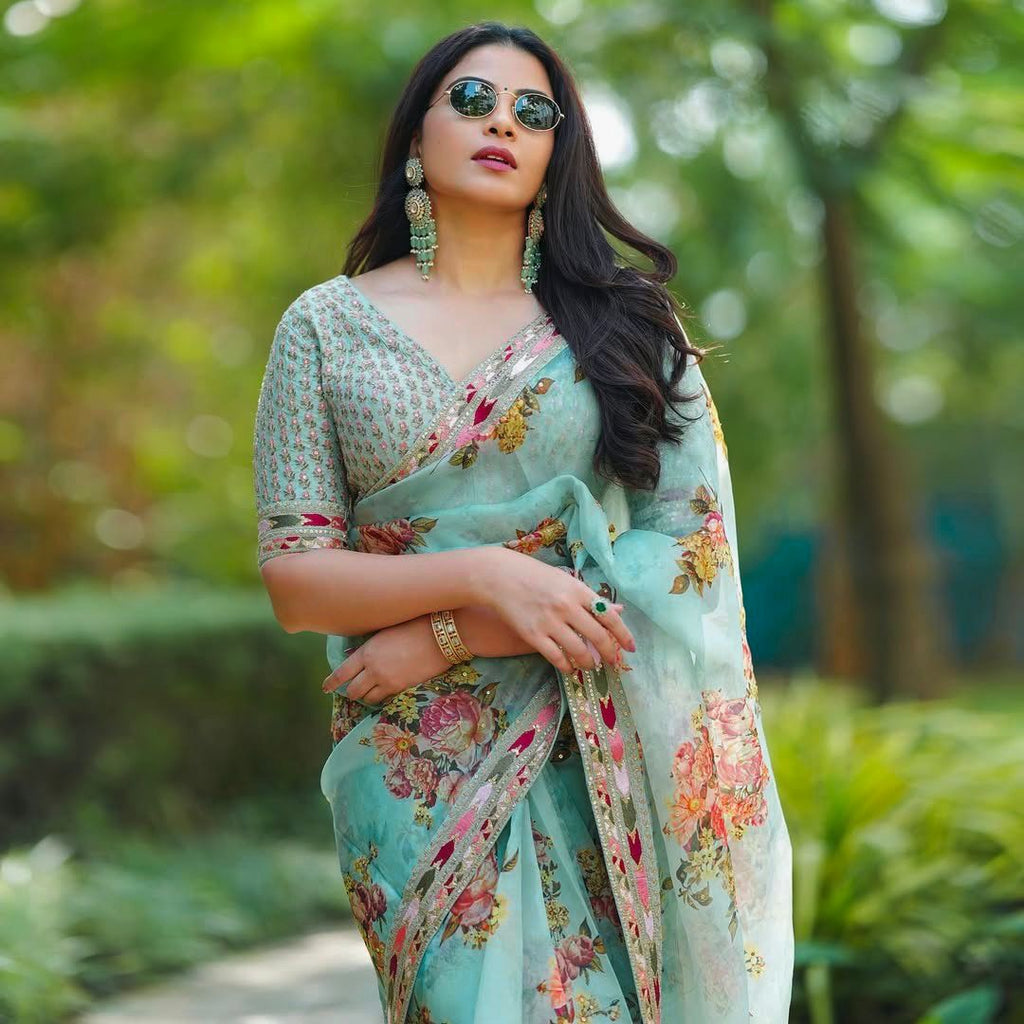 Festive Wear Pista Green Color Tibby Silk Thread And Sequence Work Designer Saree