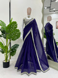Ceremony Wear Royal Blue Color Heavy Georgette Thread 9mm Sequence Designer Saree