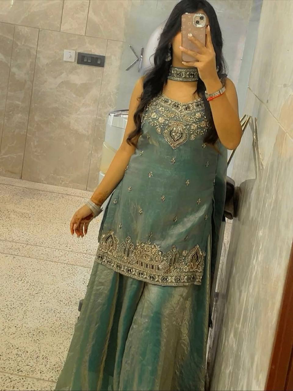Elegant Teal Embroidered Traditional Suit Set