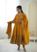 Mustard Embroidered Anarkali Suit with Matching Dupatta