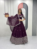 Plum Embroidered Lehenga Choli with Dupatta