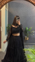 Midnight Black Ruffle Style Lehenga Choli Set with Sequence Work