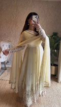 Butter Yellow Embroidered Anarkali Set with Dupatta