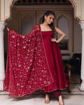 Designer Maroon Heavy Faux Georgette Anarkali Gown With Embroidery Sequence Work Dupatta