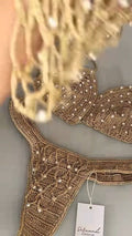 Gold Hand-Crocheted Pearl Embellished Bikini Set