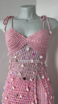 Pink Crochet Shell Embellished Mini Dress