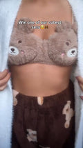 Teddy Bear Fleece Bralette & Shorts Set – Cozy Winter Loungewear