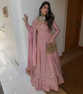 Dusty Rose Pink Heavy Silk Embroidered Anarkali Lehenga Set