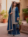 Royal Blue Embroidered Kurta Sharara Set with Dupatta