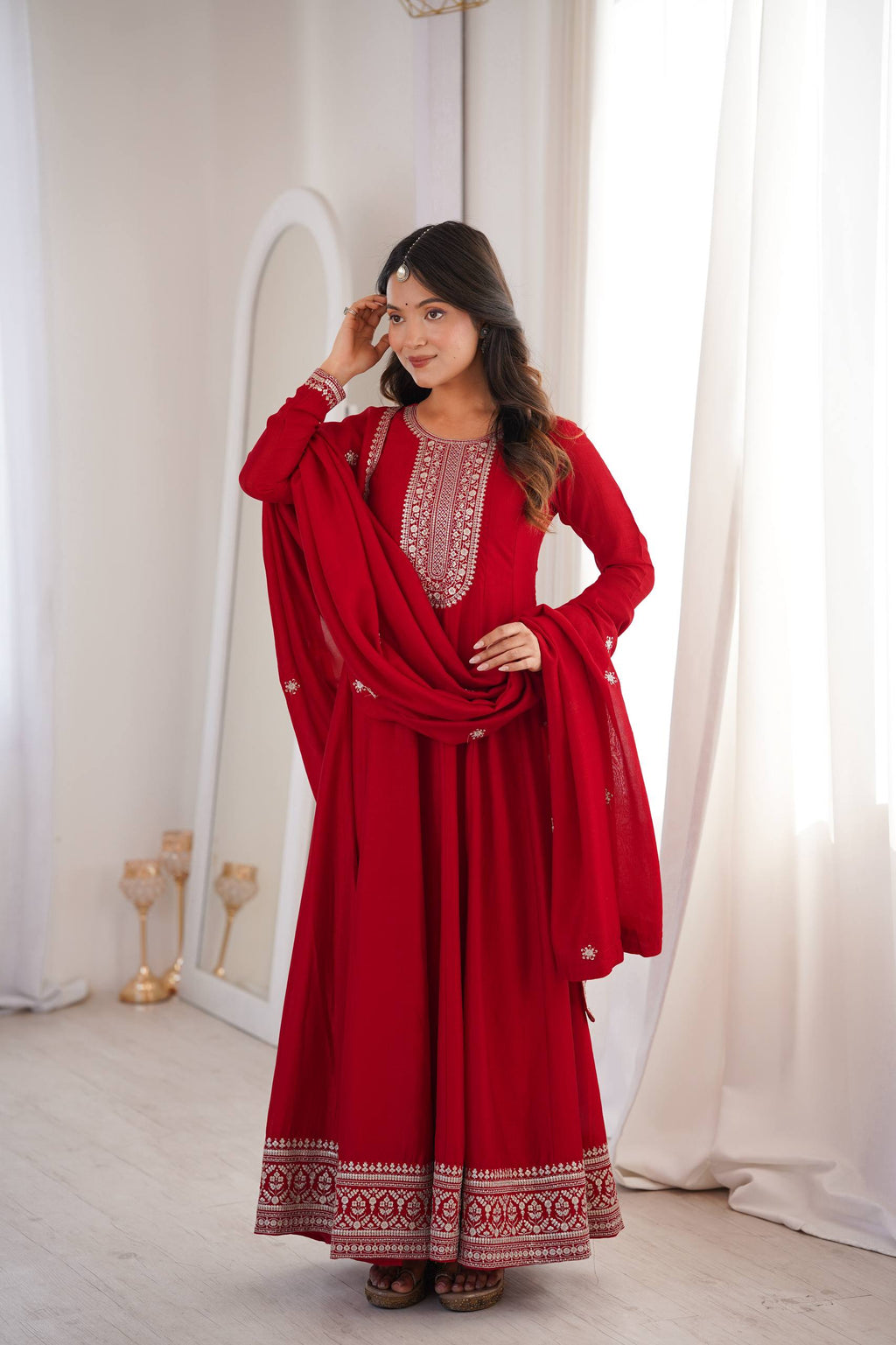 Red Embroidered Anarkali Suit with Dupatta