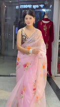 Baby Pink Floral Organza Saree