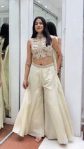 Ivory Embroidered Crop Top with Flared Palazzo Set