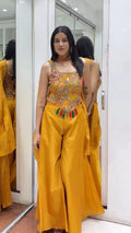 Mustard Yellow Multicolor Embroidered Palazzo Set