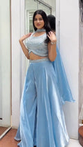 Powder Blue Embroidered Crop Top Palazzo Set with Dupatta
