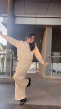 Brown Bomber Jacket with Neutral Co-Ord Styling