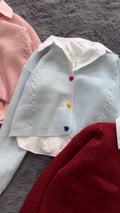 Women’s Cropped Knit Cardigan with Shirt Layer Detail