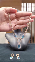 Rose Gold Blue Stone Statement Necklace Set