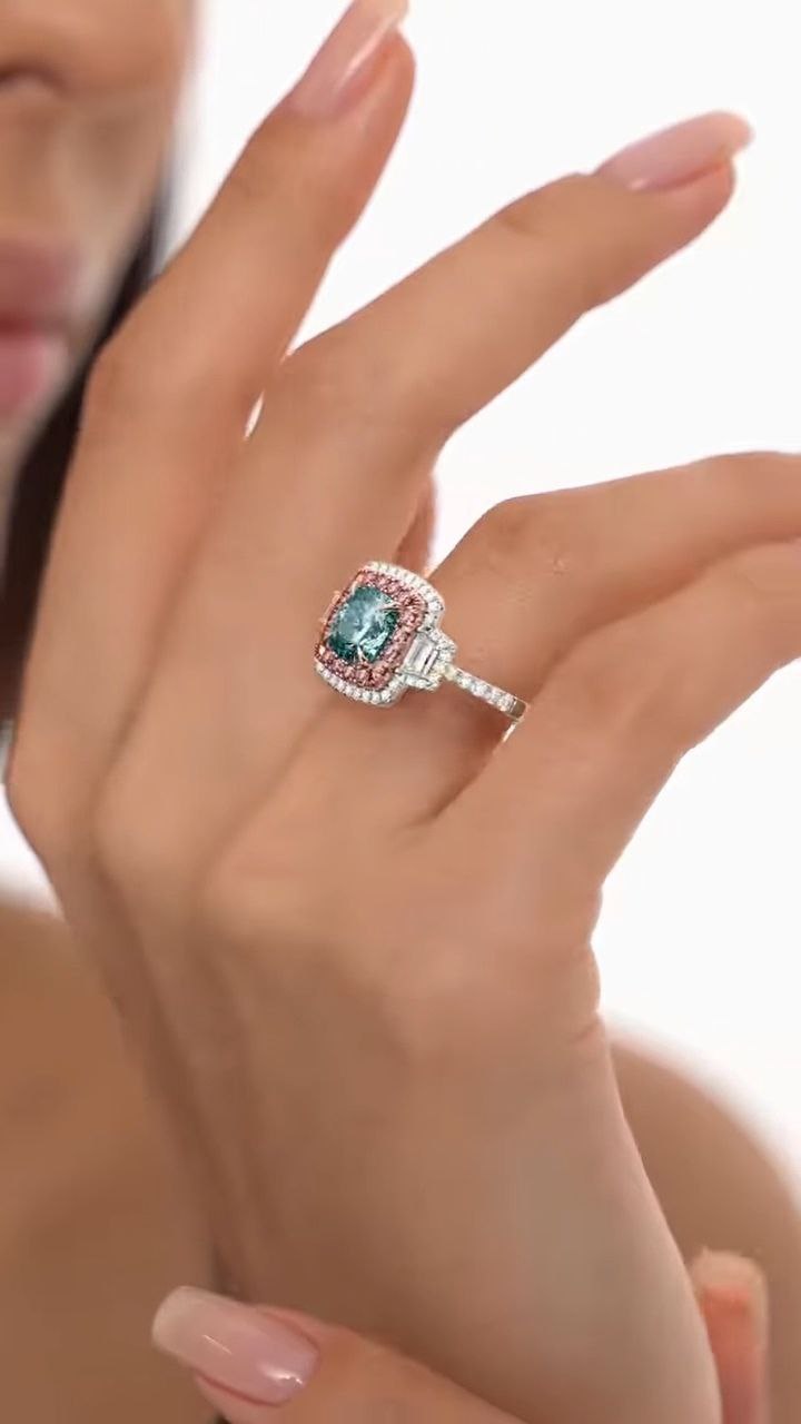 Cushion-Cut Halo Statement Ring with Dual-Tone Accents