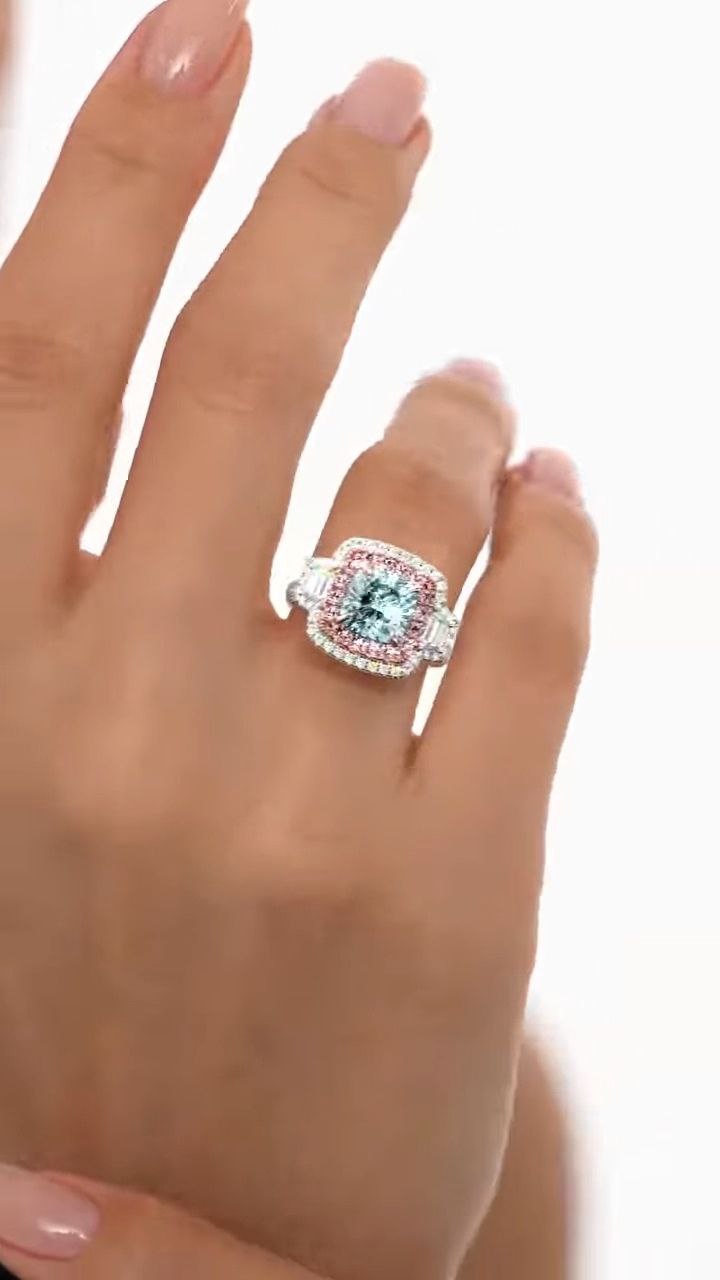 Cushion-Cut Halo Statement Ring with Dual-Tone Accents