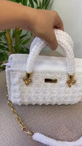 Handcrafted Crochet White Shoulder Bag with Gold Hardware